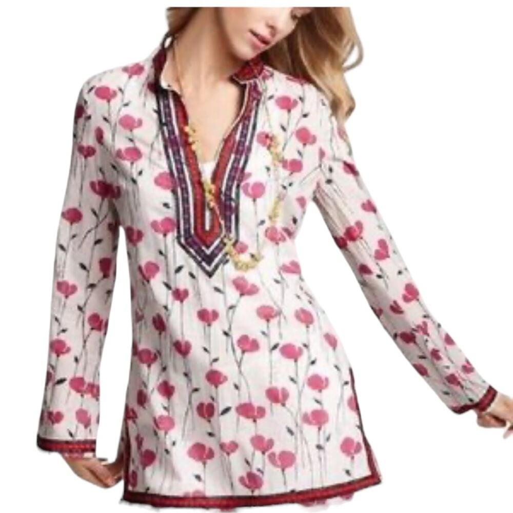 Tory Burch Red and White Floral Tunic - Picture 2 of 9
